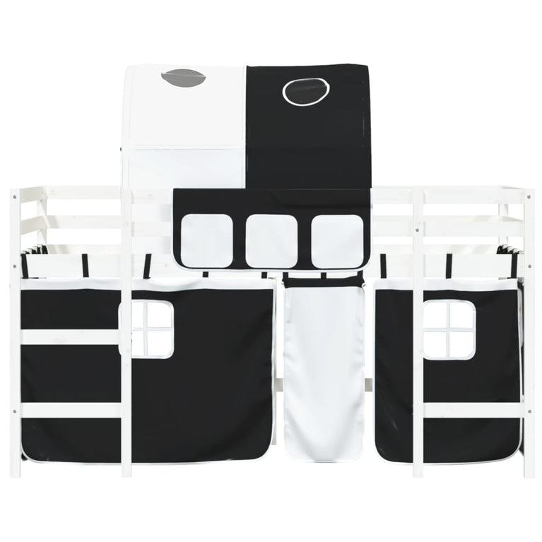 Kinderhoogslaper met tunnel 80x200 cm grenenhout wit en zwart