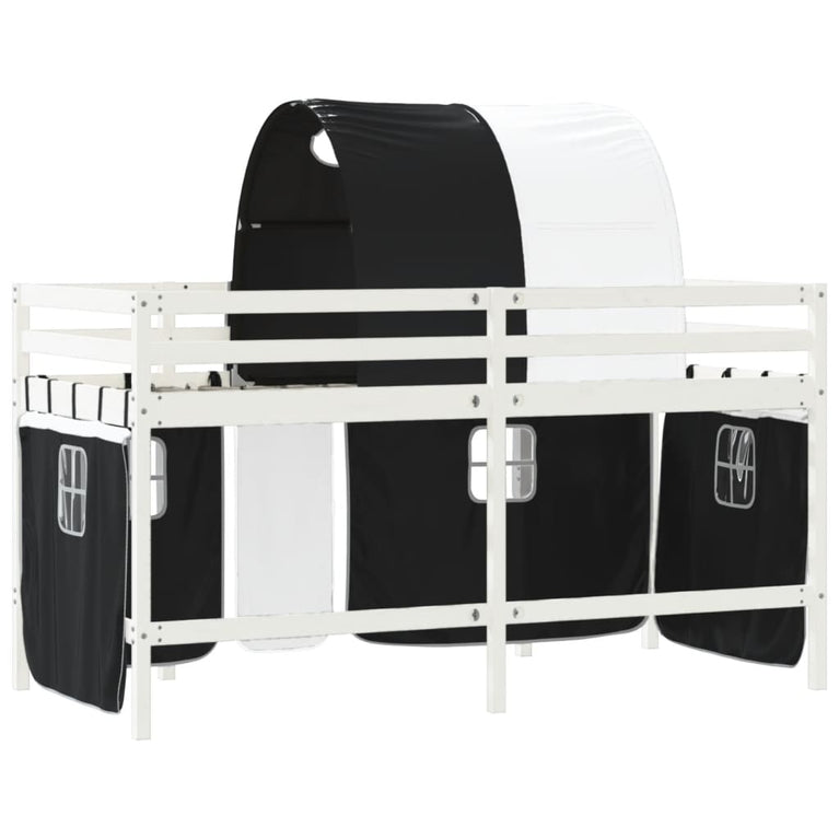Kinderhoogslaper met tunnel 80x200 cm grenenhout wit en zwart