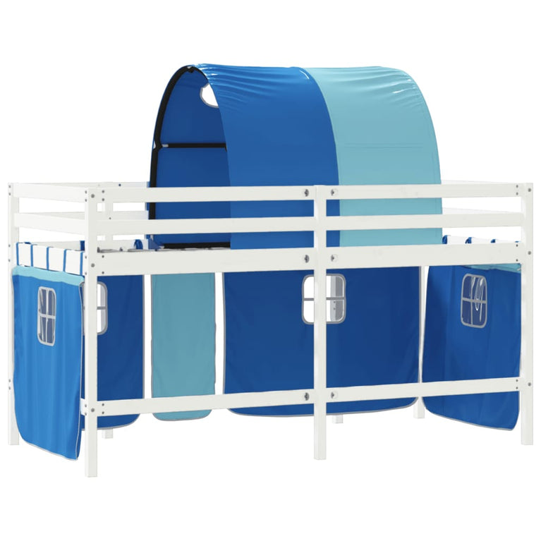 Kinderhoogslaper met tunnel 80x200 cm massief grenenhout blauw