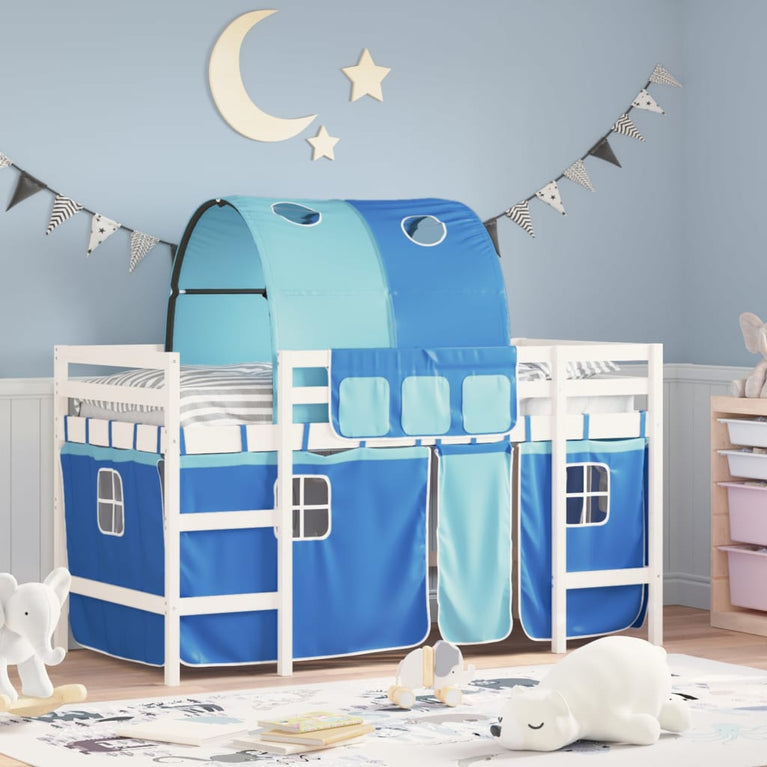 Kinderhoogslaper met tunnel 80x200 cm massief grenenhout blauw