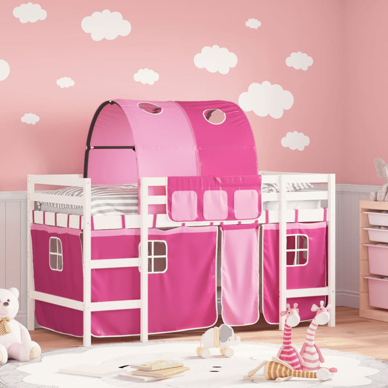Kinderhoogslaper met tunnel 80x200 cm massief grenenhout roze