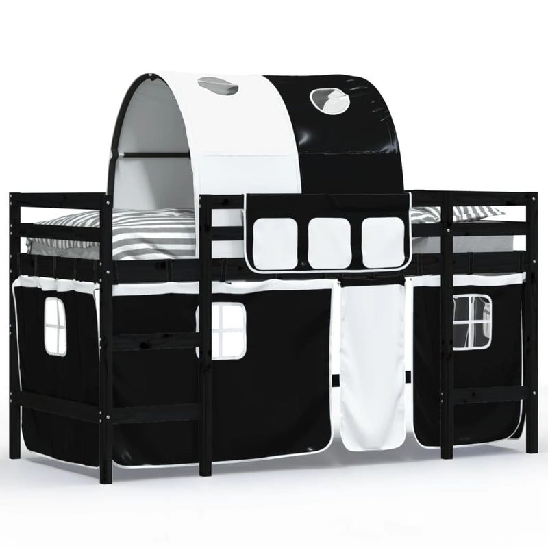 Kinderhoogslaper met tunnel 80x200 cm grenenhout wit en zwart