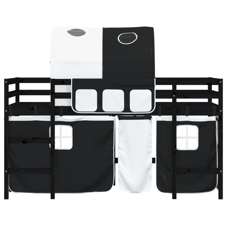 Kinderhoogslaper met tunnel 80x200 cm grenenhout wit en zwart