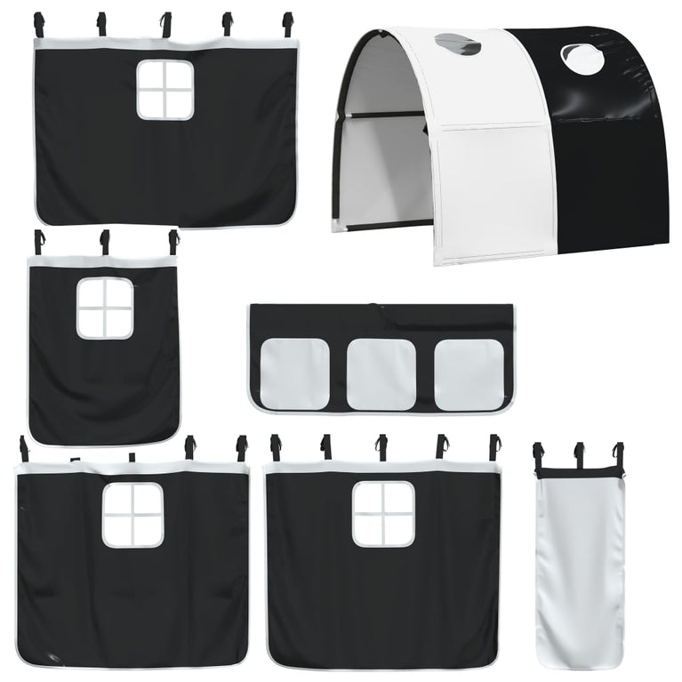 Kinderhoogslaper met tunnel 80x200 cm grenenhout wit en zwart