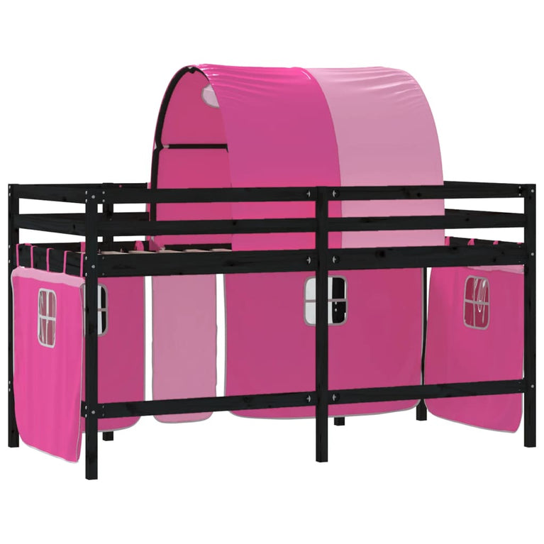 Kinderhoogslaper met tunnel 80x200 cm massief grenenhout roze