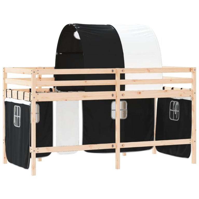 Kinderhoogslaper met tunnel 90x200 cm grenenhout wit en zwart