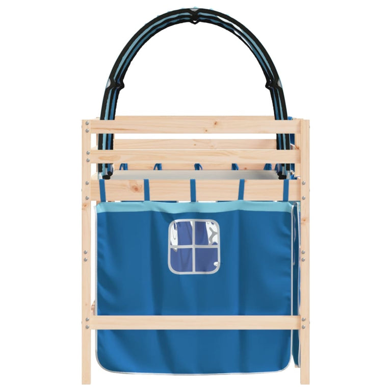 Kinderhoogslaper met tunnel 90x200 cm massief grenenhout blauw