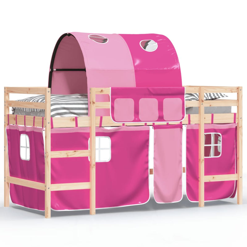 Kinderhoogslaper met tunnel 90x200 cm massief grenenhout roze