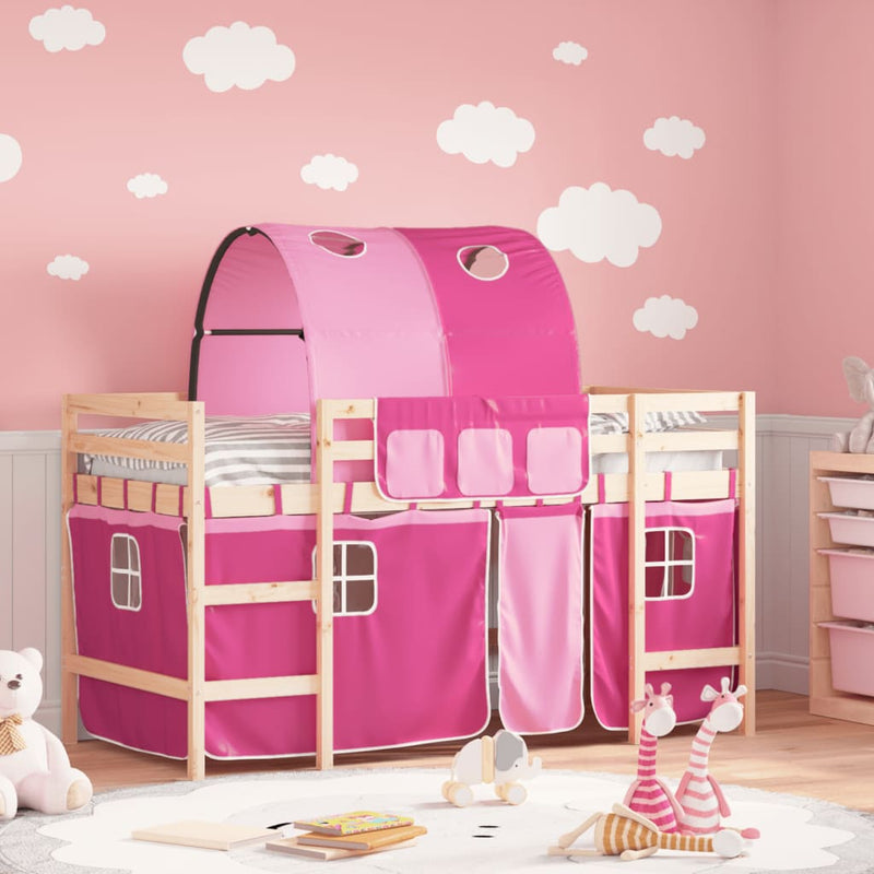 Kinderhoogslaper met tunnel 90x200 cm massief grenenhout roze
