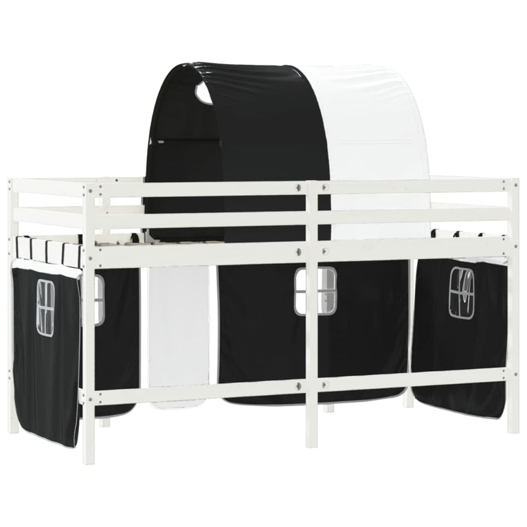 Kinderhoogslaper met tunnel 90x200 cm grenenhout wit en zwart