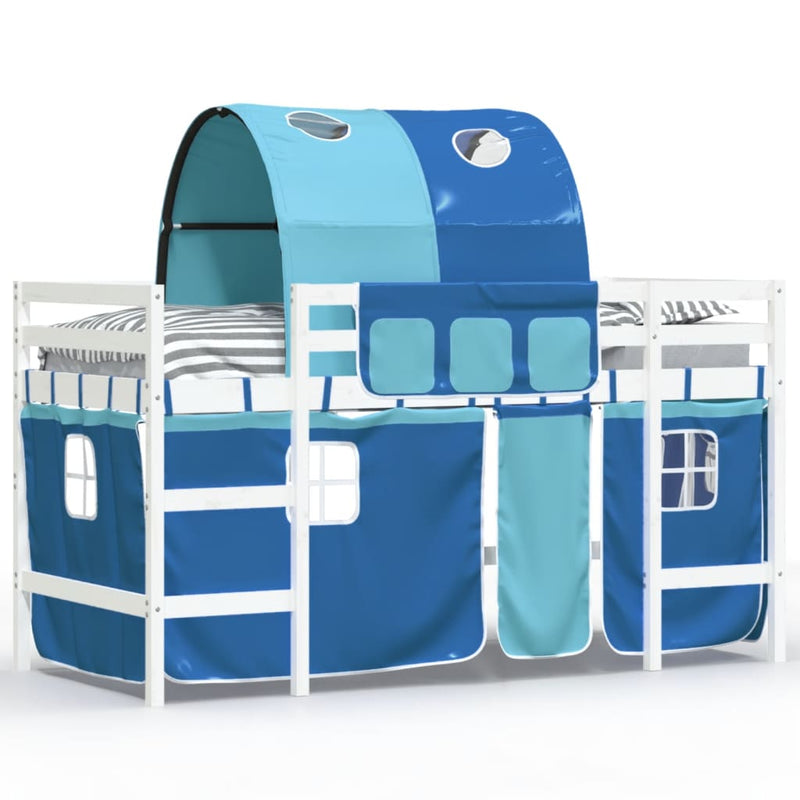 Kinderhoogslaper met tunnel 90x200 cm massief grenenhout blauw