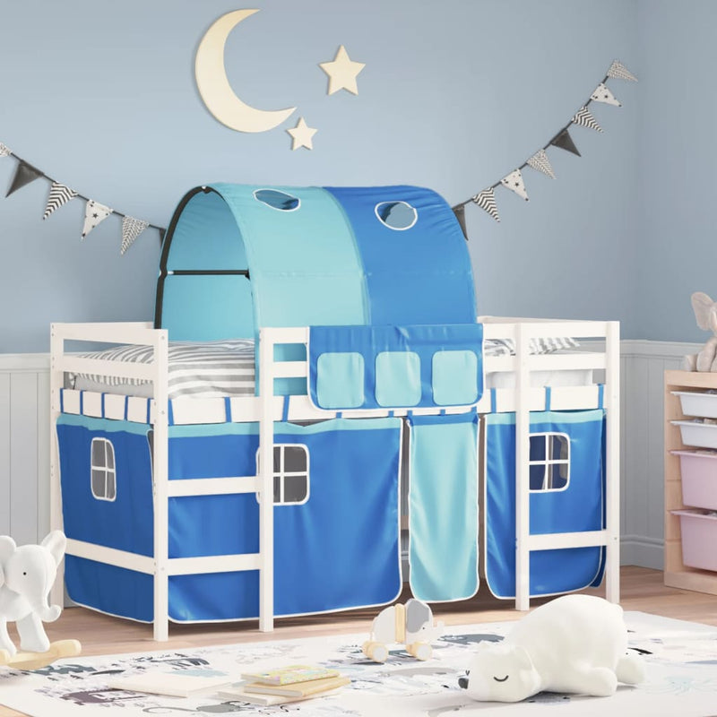 Kinderhoogslaper met tunnel 90x200 cm massief grenenhout blauw