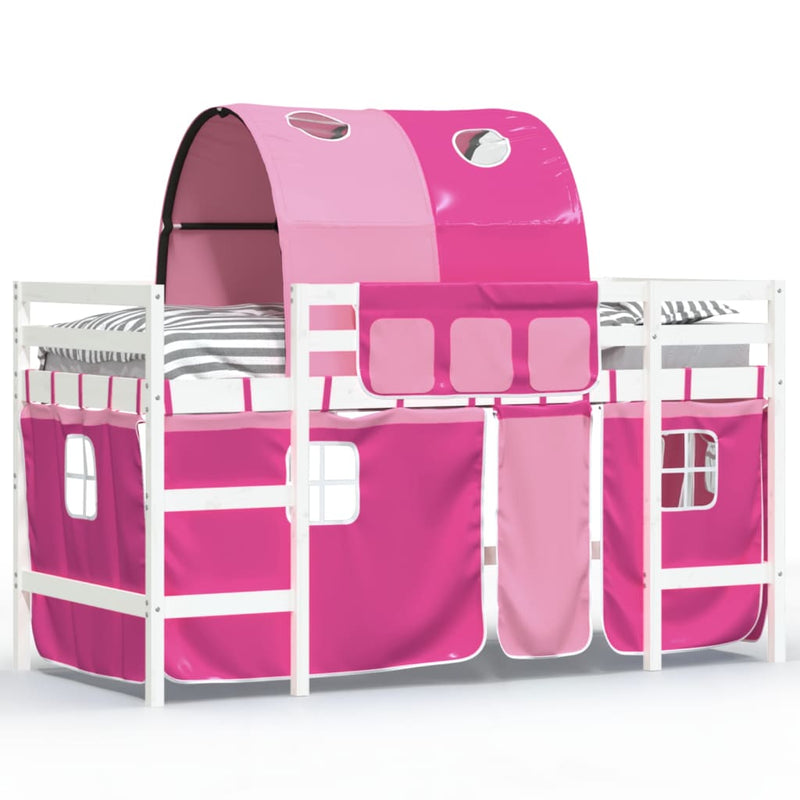 Kinderhoogslaper met tunnel 90x200 cm massief grenenhout roze