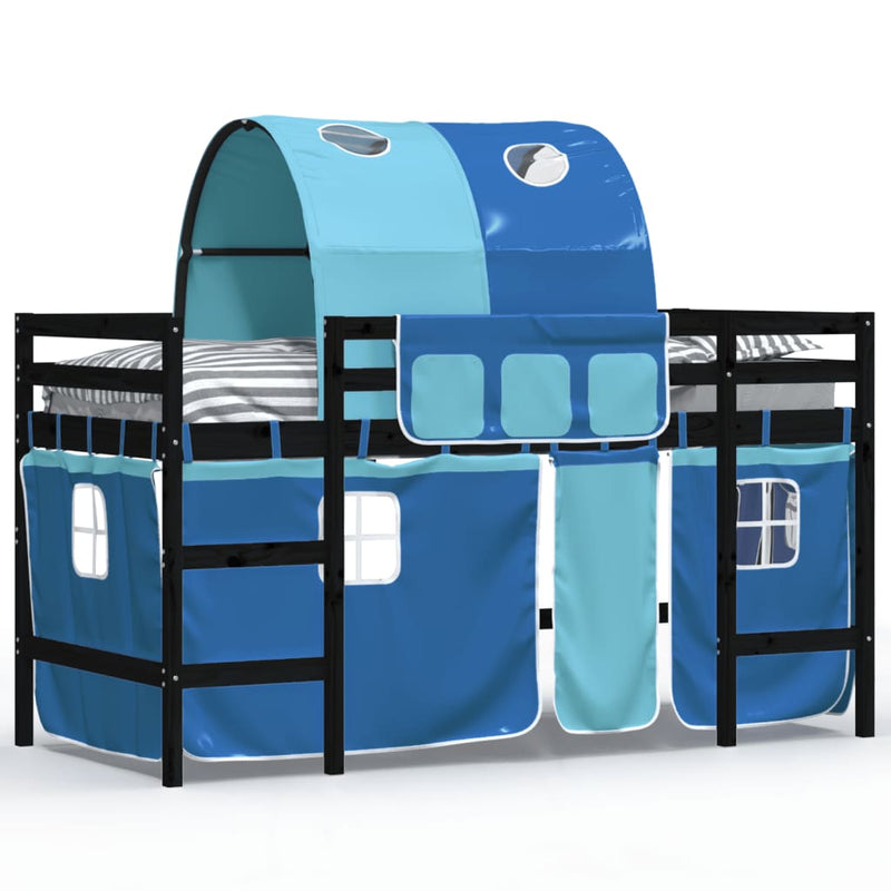 Kinderhoogslaper met tunnel 90x200 cm massief grenenhout blauw