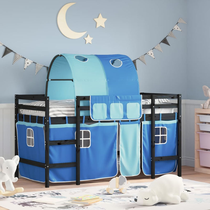 Kinderhoogslaper met tunnel 90x200 cm massief grenenhout blauw