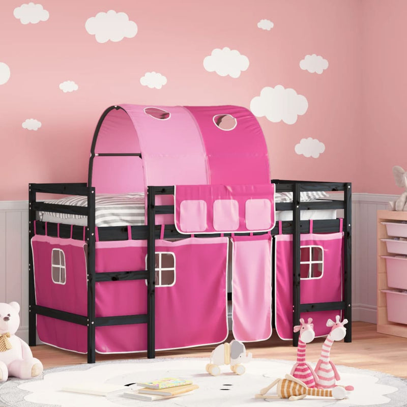 Kinderhoogslaper met tunnel 90x200 cm massief grenenhout roze