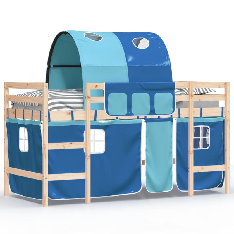 Kinderhoogslaper met tunnel 90x190 cm massief grenenhout blauw