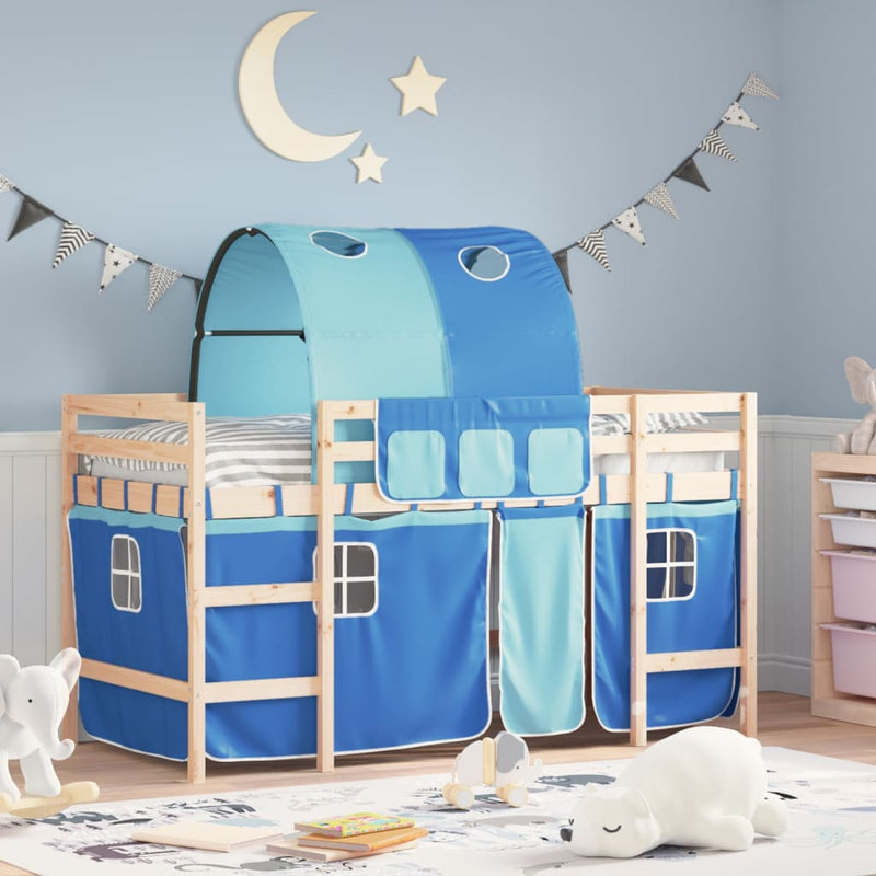 Kinderhoogslaper met tunnel 90x190 cm massief grenenhout blauw
