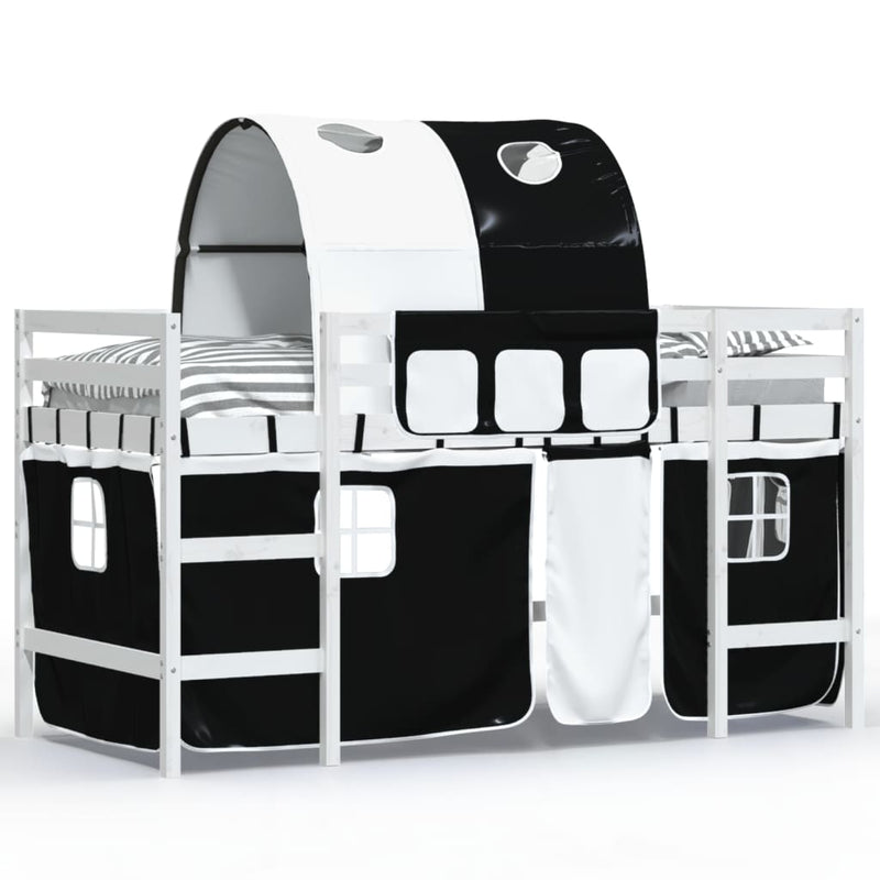 Kinderhoogslaper met tunnel 90x190 cm grenenhout wit en zwart