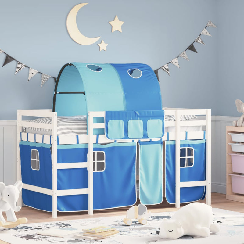 Kinderhoogslaper met tunnel 90x190 cm massief grenenhout blauw