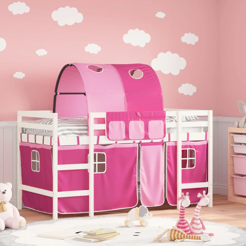 Kinderhoogslaper met tunnel 90x190 cm massief grenenhout roze