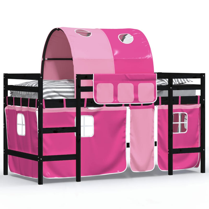 Kinderhoogslaper met tunnel 90x190 cm massief grenenhout roze