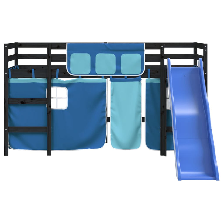 Kinderhoogslaper met gordijnen 90x200 cm grenenhout blauw