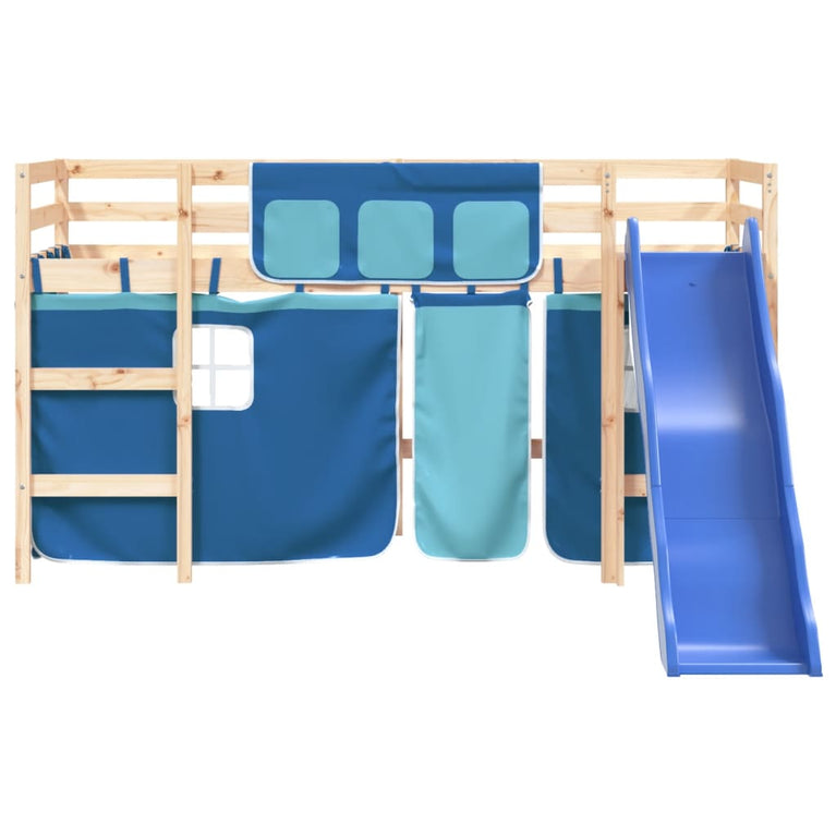 Kinderhoogslaper met gordijnen 90x190 cm grenenhout blauw