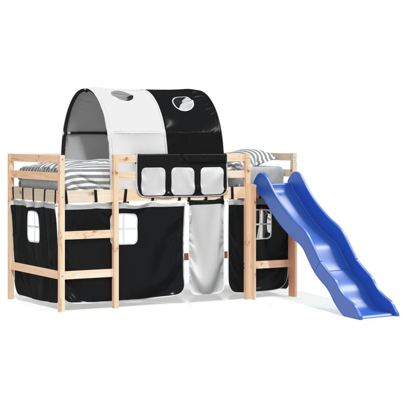 Kinderhoogslaper met tunnel 80x200 cm grenenhout wit en zwart