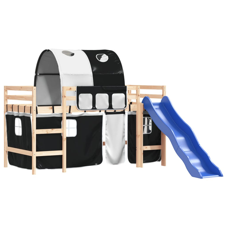 Kinderhoogslaper met tunnel 80x200 cm grenenhout wit en zwart