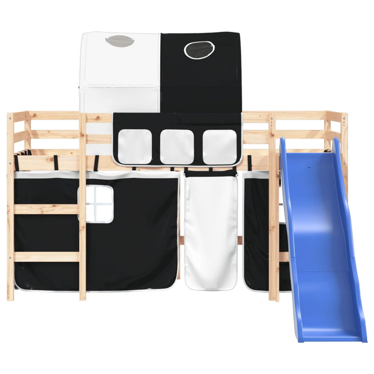 Kinderhoogslaper met tunnel 80x200 cm grenenhout wit en zwart