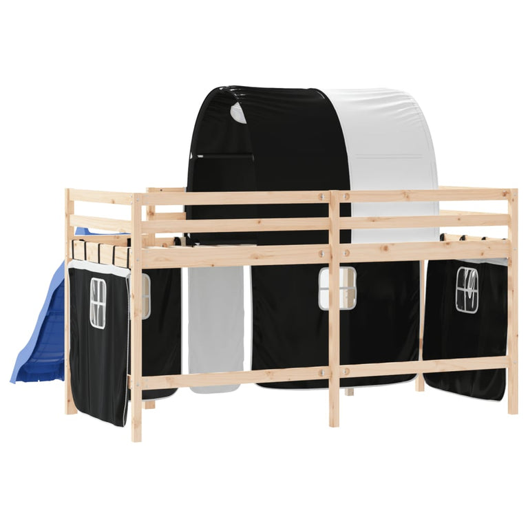 Kinderhoogslaper met tunnel 80x200 cm grenenhout wit en zwart