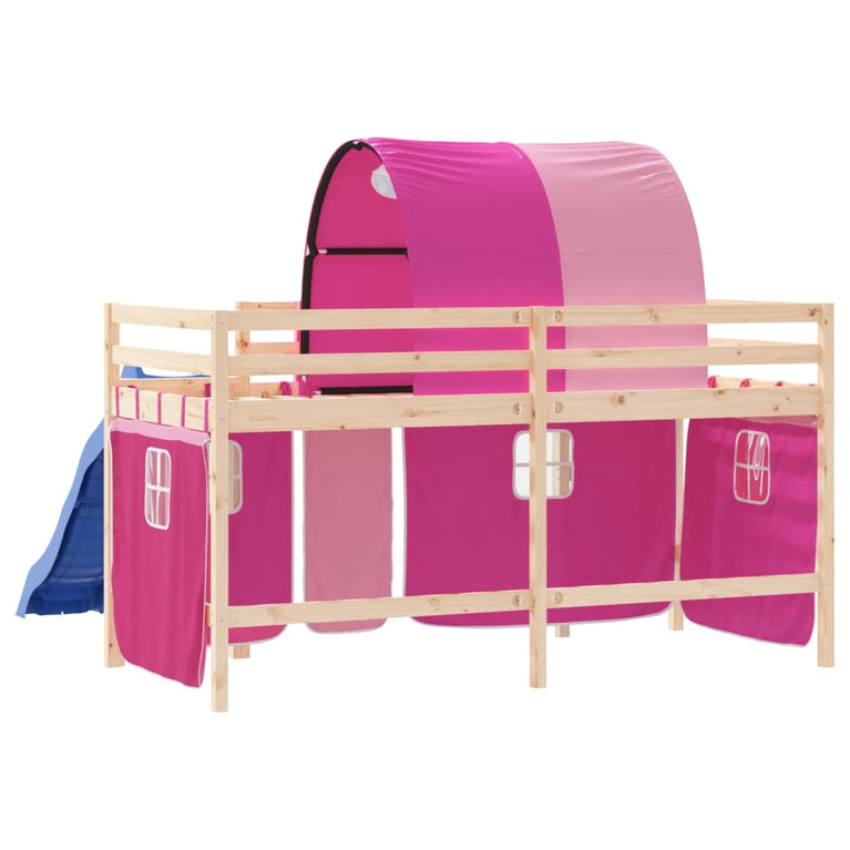 Kinderhoogslaper met tunnel 80x200 cm massief grenenhout roze