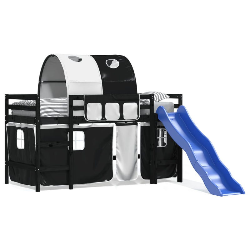 Kinderhoogslaper met tunnel 90x200 cm grenenhout wit en zwart