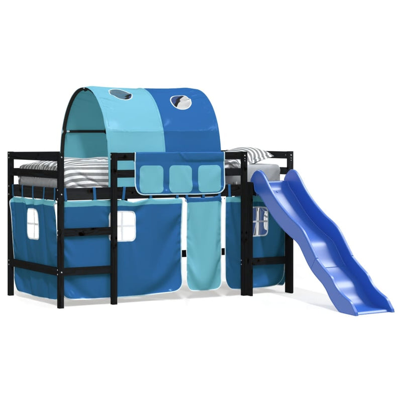Kinderhoogslaper met tunnel 90x200 cm massief grenenhout blauw
