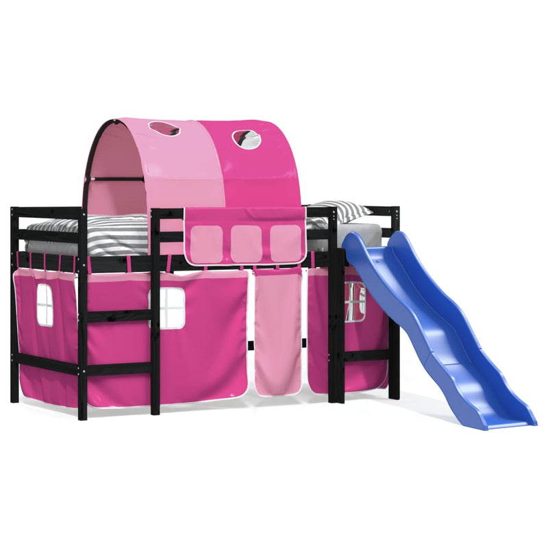 Kinderhoogslaper met tunnel 90x200 cm massief grenenhout roze