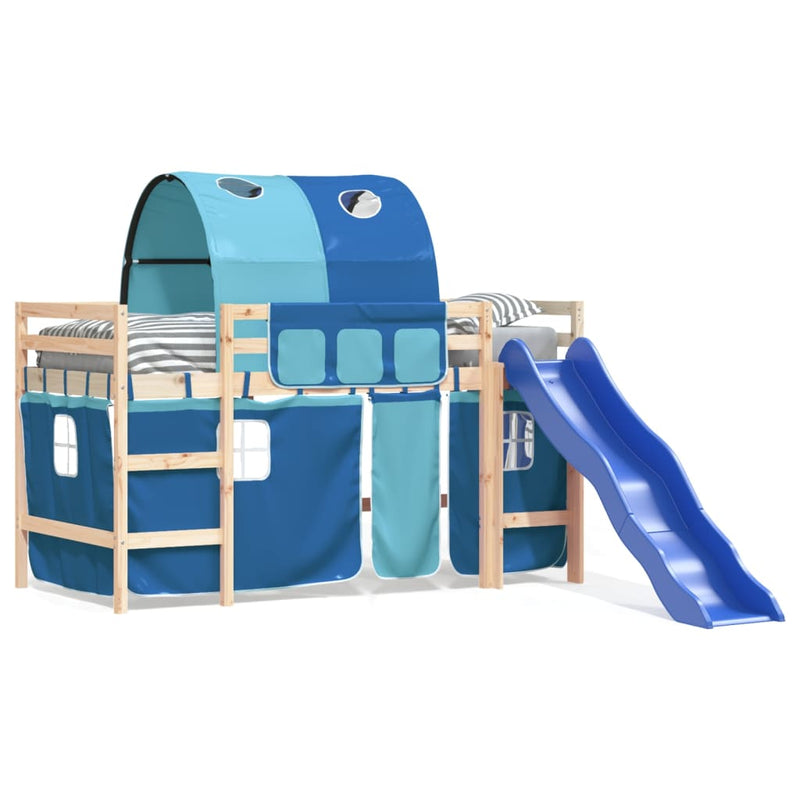 Kinderhoogslaper met tunnel 90x190 cm massief grenenhout blauw