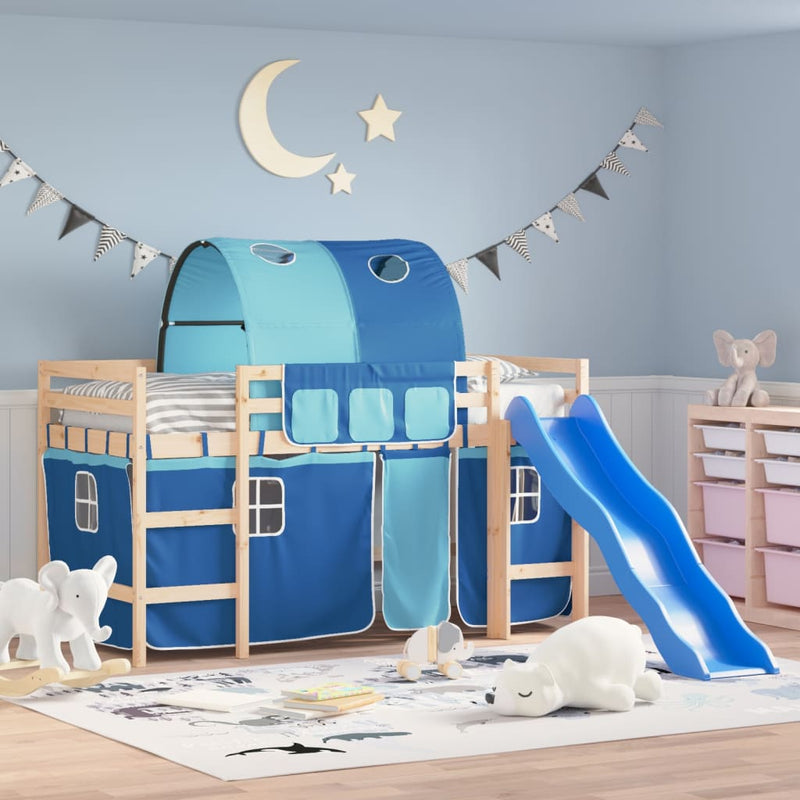 Kinderhoogslaper met tunnel 90x190 cm massief grenenhout blauw