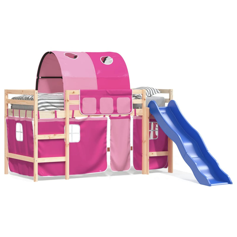 Kinderhoogslaper met tunnel 90x190 cm massief grenenhout roze