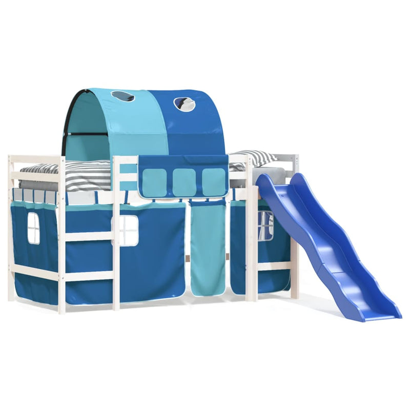 Kinderhoogslaper met tunnel 90x190 cm massief grenenhout blauw