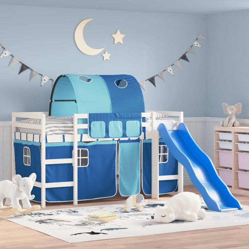 Kinderhoogslaper met tunnel 90x190 cm massief grenenhout blauw