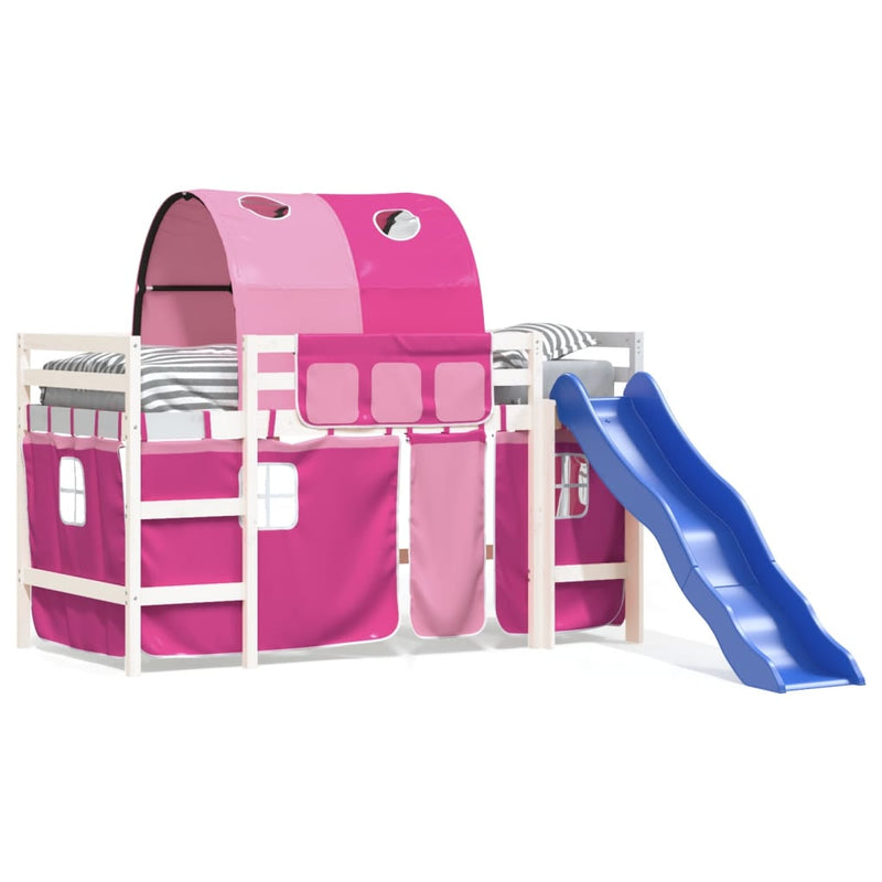 Kinderhoogslaper met tunnel 90x190 cm massief grenenhout roze