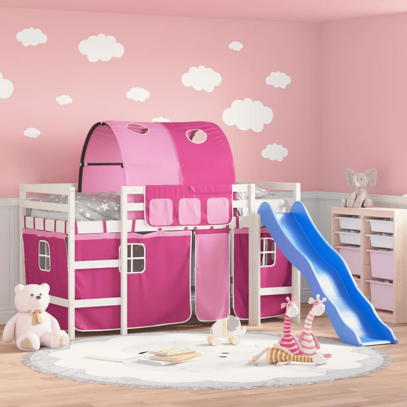 Kinderhoogslaper met tunnel 90x190 cm massief grenenhout roze