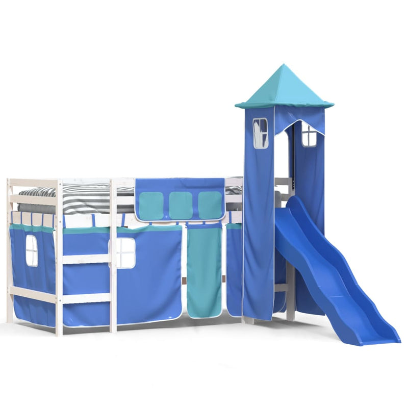 Kinderhoogslaper met toren 90x200 cm massief grenenhout blauw