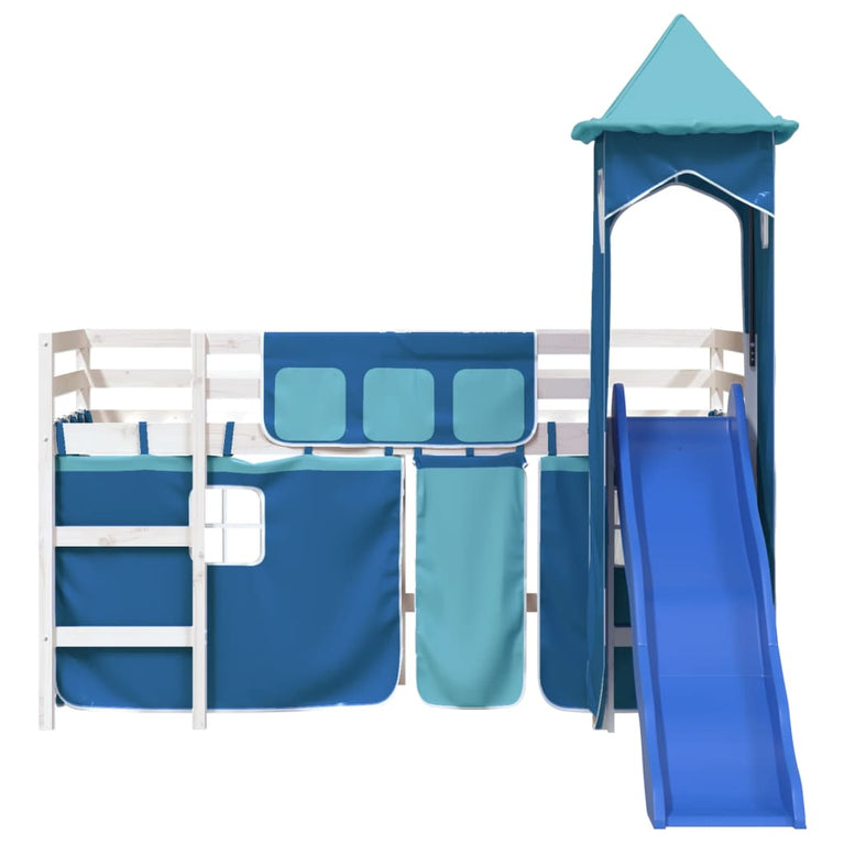 Kinderhoogslaper met toren 90x200 cm massief grenenhout blauw