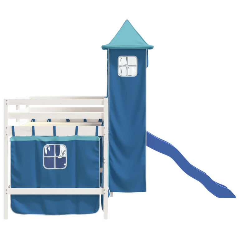 Kinderhoogslaper met toren 90x200 cm massief grenenhout blauw
