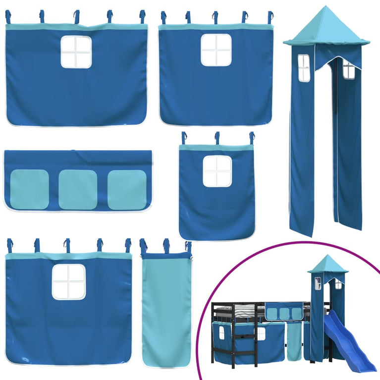 Kinderhoogslaper met toren 90x200 cm massief grenenhout blauw
