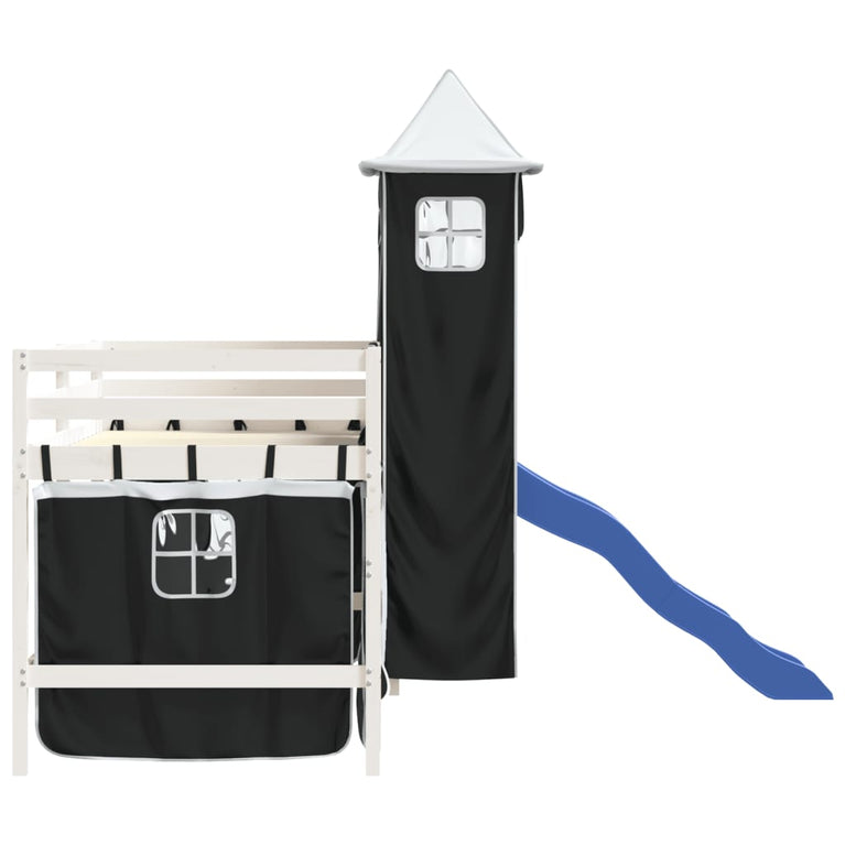 Kinderhoogslaper met toren 90x190 cm grenenhout wit en zwart