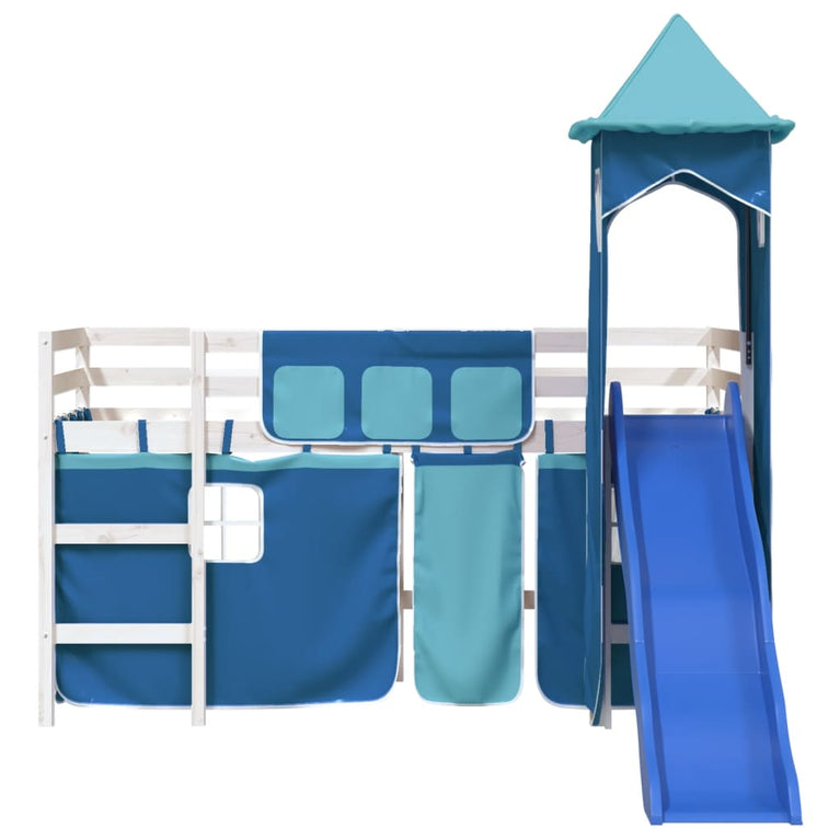 Kinderhoogslaper met toren 90x190 cm massief grenenhout blauw
