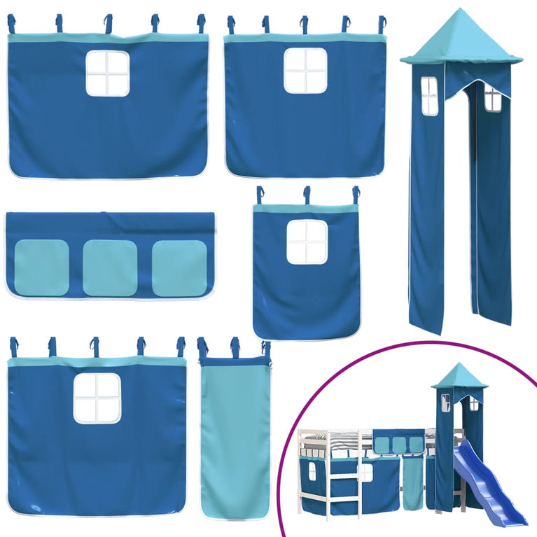 Kinderhoogslaper met toren 90x190 cm massief grenenhout blauw